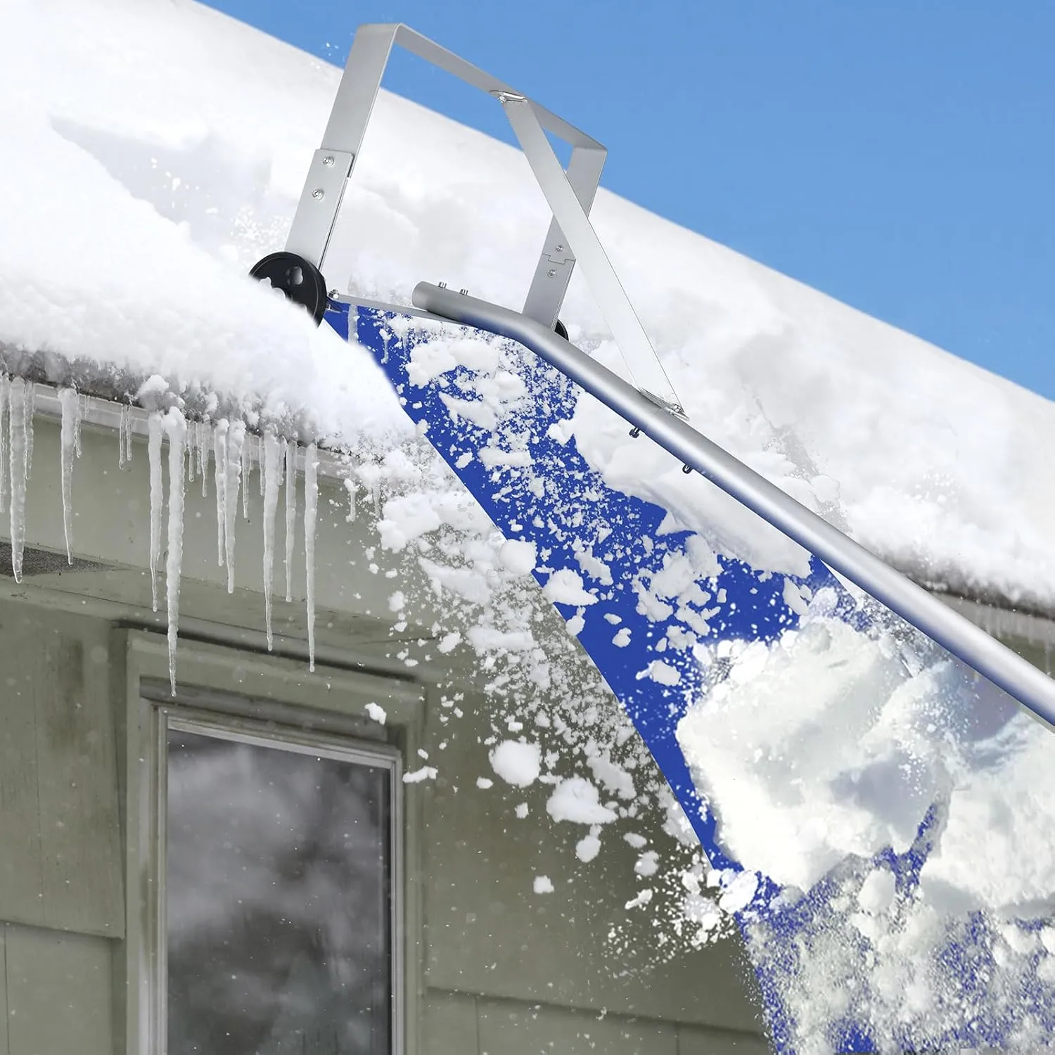 20FT Snow Rake for House Roof with 3-inch Wheels, 7 Section Lightweight Aluminum Snow Roof Rake, Adjustable Extended Snow Roof Rake Nylon Slide Roof Snow Removal Tool for House Roof Vehicle Snow