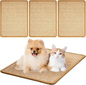 4 Pcs Cat Scratch Mat Sisal Cat Scratching Pad Mat for Cats Scratching Pad Rug for Cat Grinding Claws and Carpets Sofa Couch Furniture Door Protector, Light Brown, 15.7 x 12 Inch
