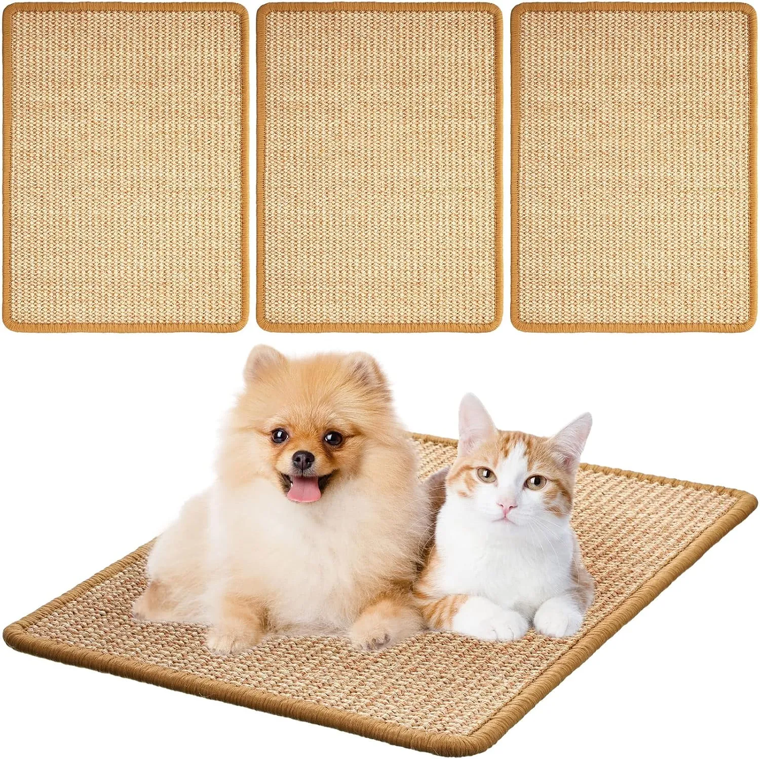 4 Pcs Cat Scratch Mat Sisal Cat Scratching Pad Mat for Cats Scratching Pad Rug for Cat Grinding Claws and Carpets Sofa Couch Furniture Door Protector, Light Brown, 15.7 x 12 Inch