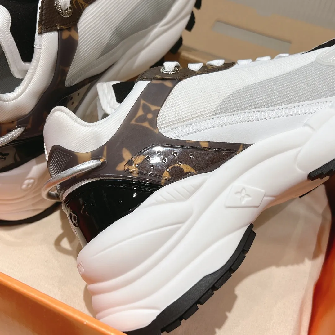 50mm Last-minute opportunity Fabric Polyester Louis Black Monogram Mesh 55 Vuitton Sneaker Brown Run Excellent reviews
