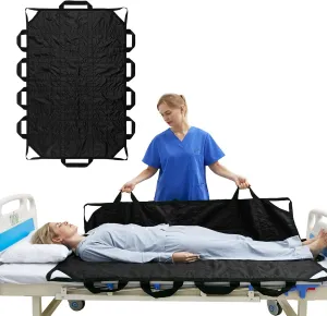 60" x 40" Positioning Bed Pad with Handles Washable Draw Sheets for Hospital Bed Ridden Patient Clothes Waterproof Glide Sheets for Patients Moving Pad for Lifting &Transfer Sheet Nylon, Black