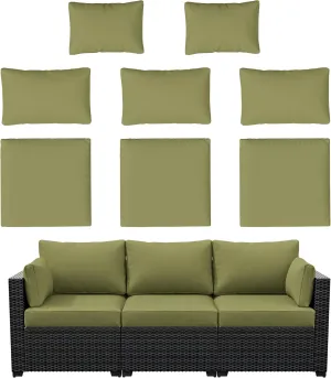8p Outdoor Cushion Slipcovers Outdoor Patio Cushions Covers Replacement Waterproof with Zipper for 3-Seat Outdoor Rattan Sofa Patio Furniture Cushion Covers Light Green, Covers Only
