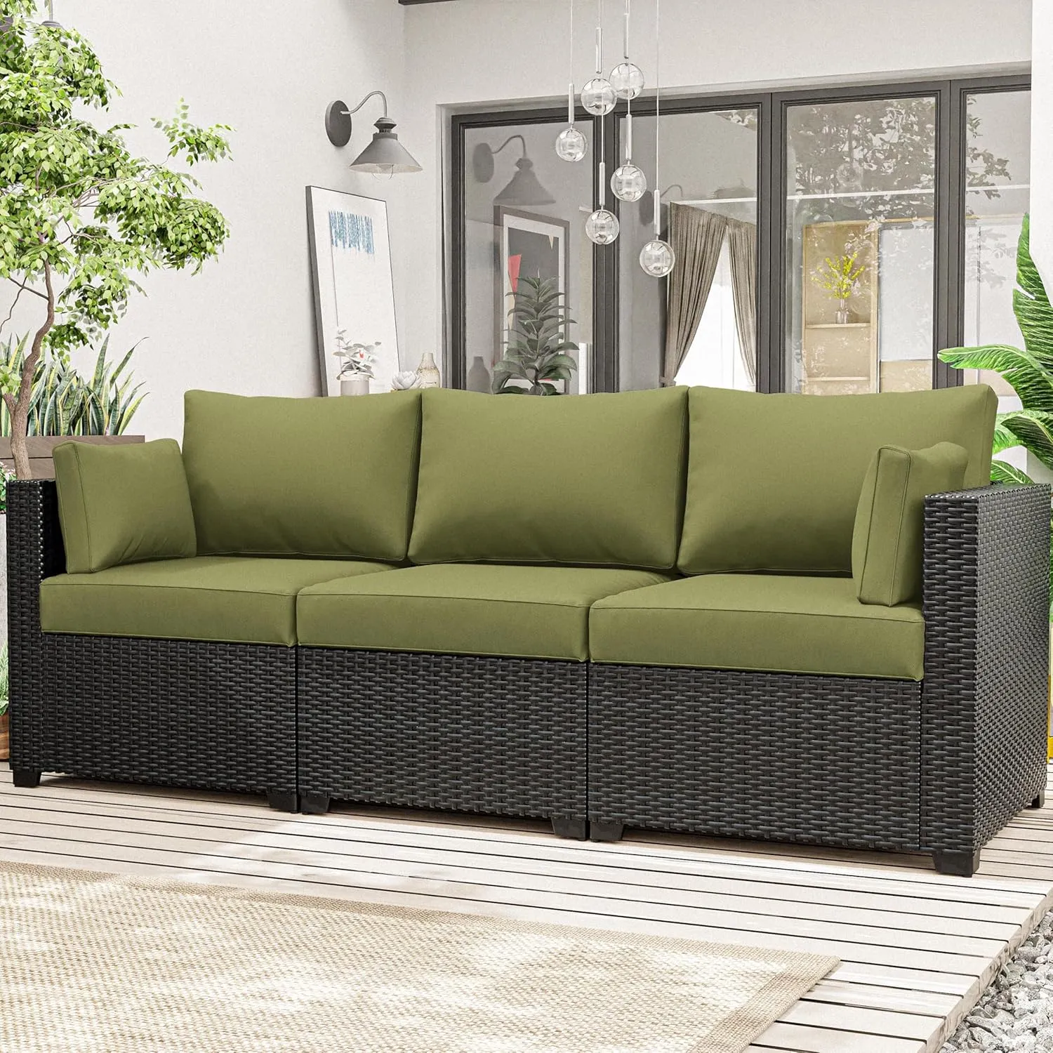 8p Outdoor Cushion Slipcovers Outdoor Patio Cushions Covers Replacement Waterproof with Zipper for 3-Seat Outdoor Rattan Sofa Patio Furniture Cushion Covers Light Green, Covers Only