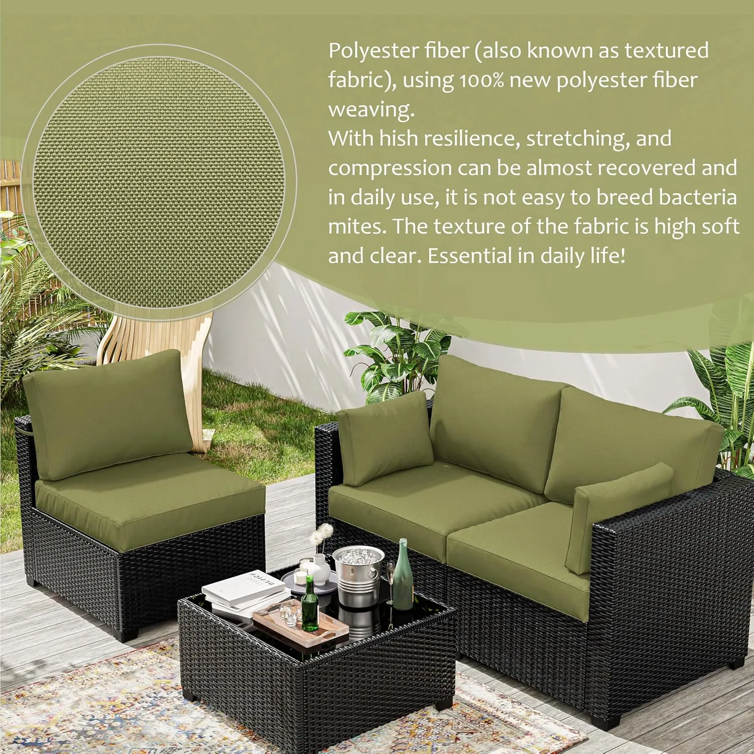 8p Outdoor Cushion Slipcovers Outdoor Patio Cushions Covers Replacement Waterproof with Zipper for 3-Seat Outdoor Rattan Sofa Patio Furniture Cushion Covers Light Green, Covers Only