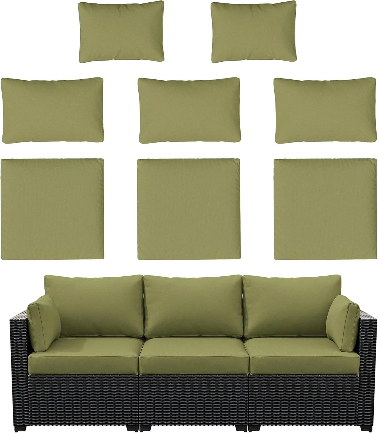 8p Outdoor Cushion Slipcovers Outdoor Patio Cushions Covers Replacement Waterproof with Zipper for 3-Seat Outdoor Rattan Sofa Patio Furniture Cushion Covers Light Green, Covers Only