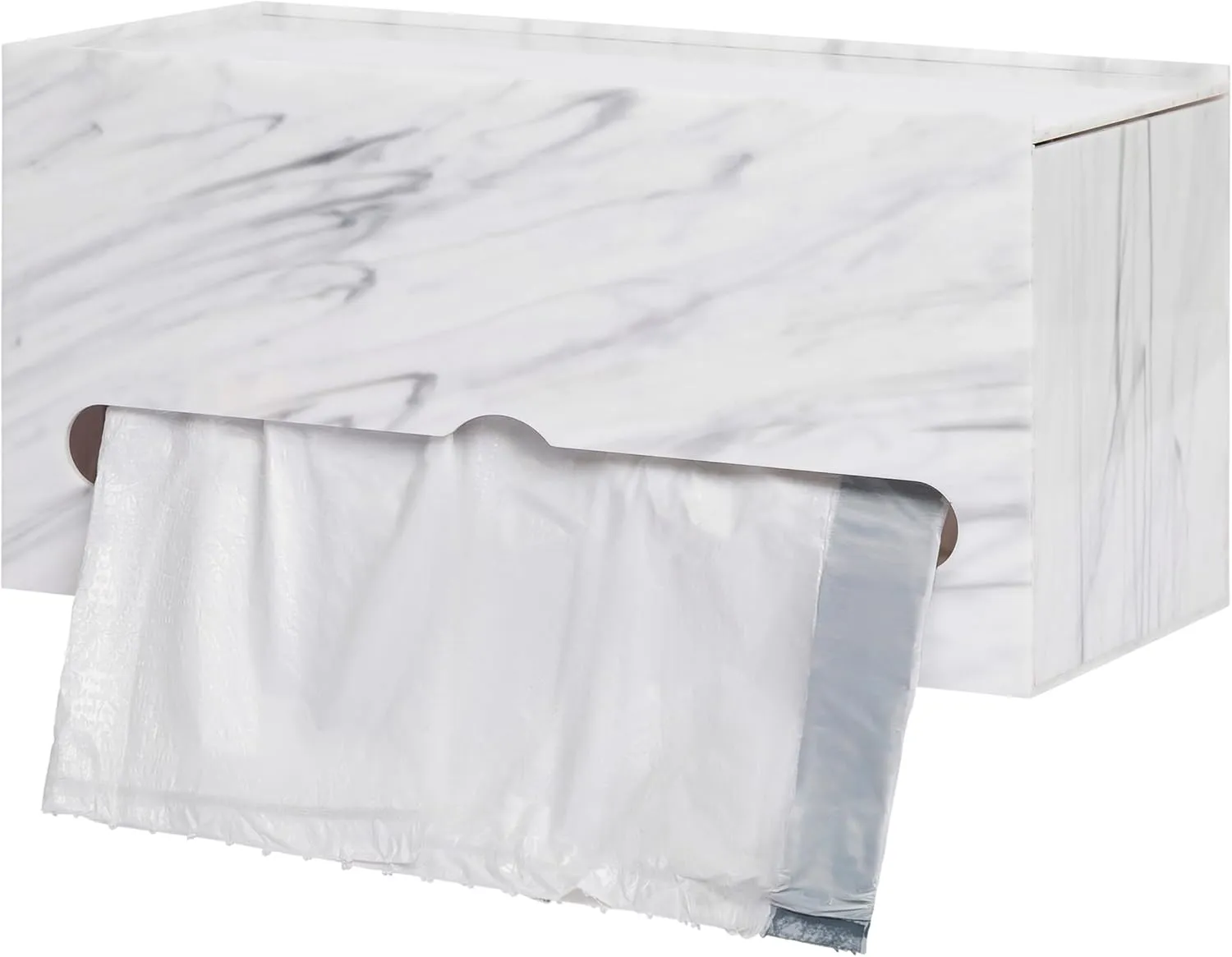 Acrylic Marble Trash Bag Holder, Bag Roll Dispenser, Countertop or Wall Mount Organizer for Plastic Garbage Bags, Grocery Shopping Bags and Tissue, Cabinet and Under Sink Storage Container