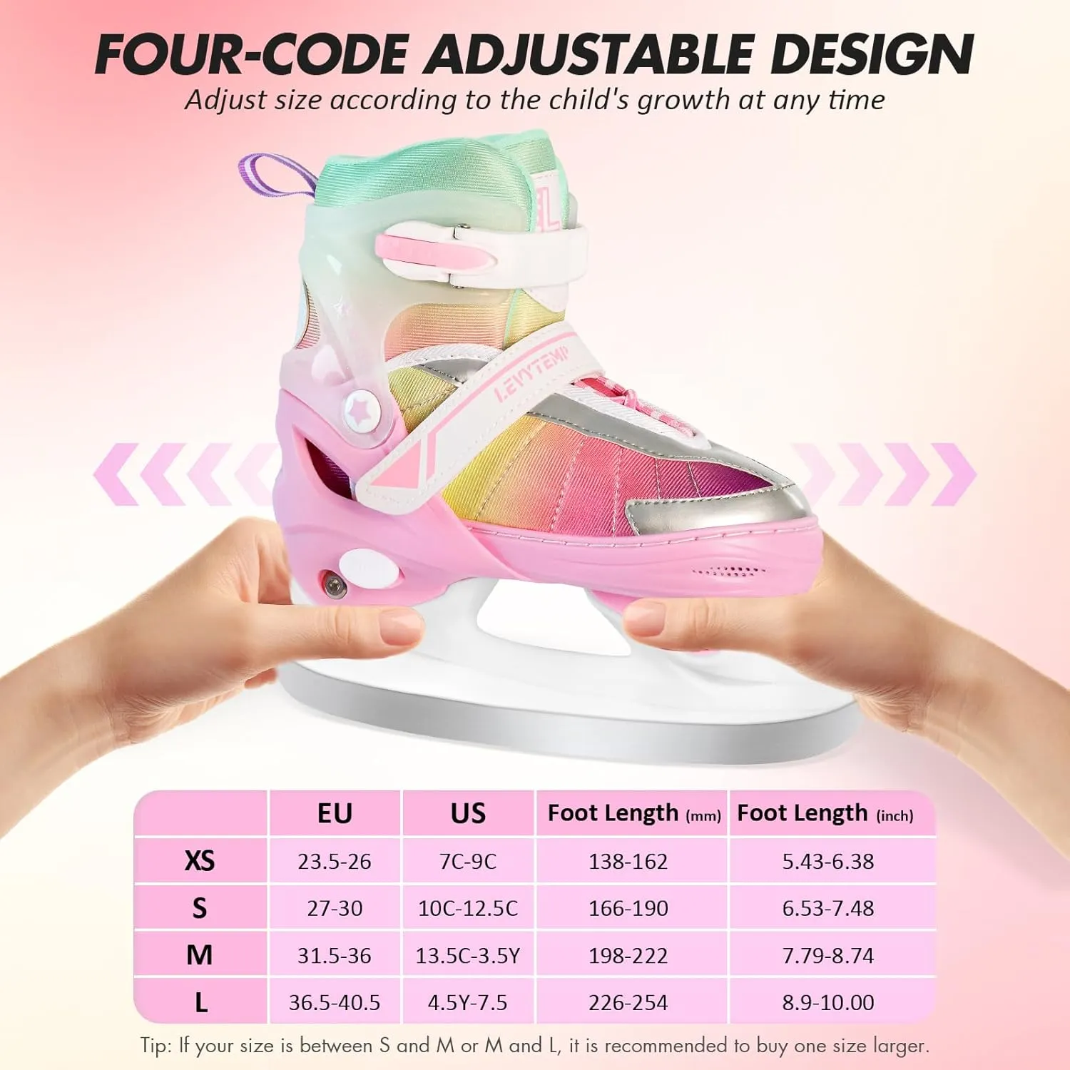 Adjustable Ice Skates for Kids Boys Girls, Blades Iceskates Ages 3-12, Pink, Purple, Black, Blue Warm Ice Skating Shoes for Outdoor and Rink
