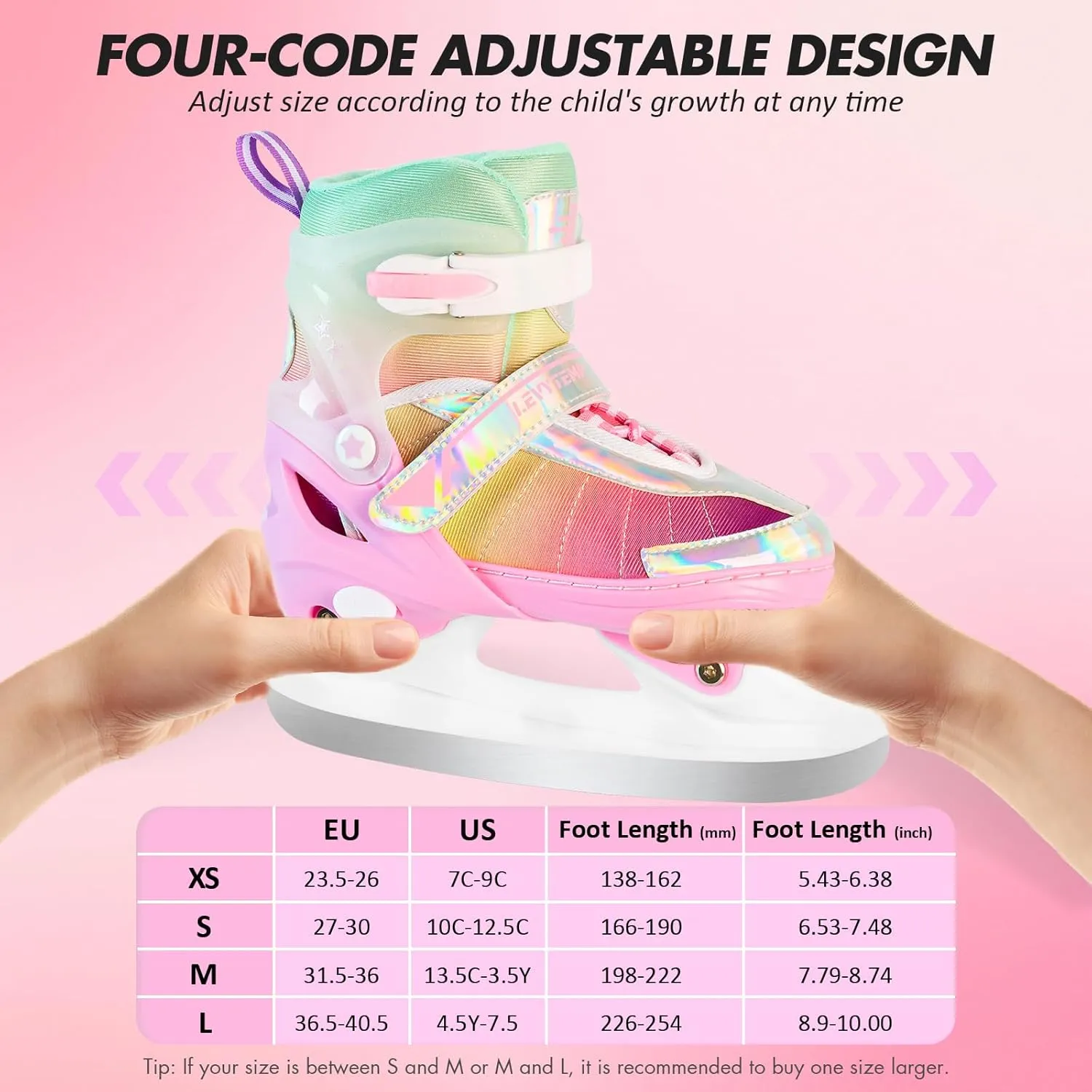 Adjustable Ice Skates for Kids Boys Girls, Blades Iceskates Ages 3-12, Pink, Purple, Black, Blue Warm Ice Skating Shoes for Outdoor and Rink