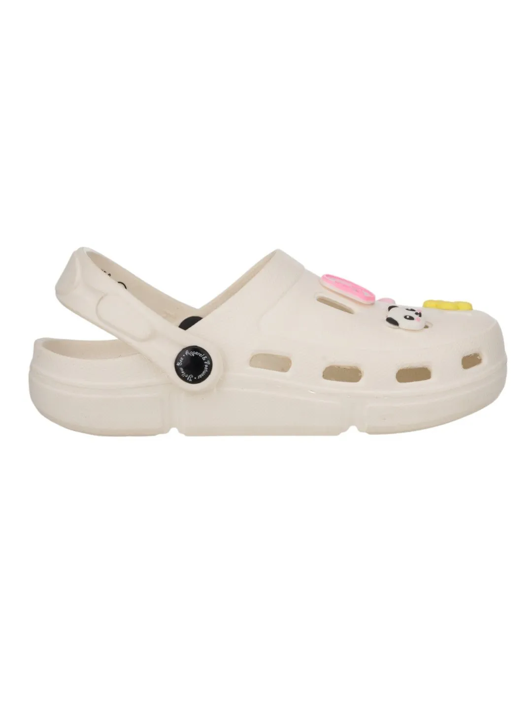Adorable Clogs with Panda Faces, Hearts, Flowers and Hi Charm for Girls- White