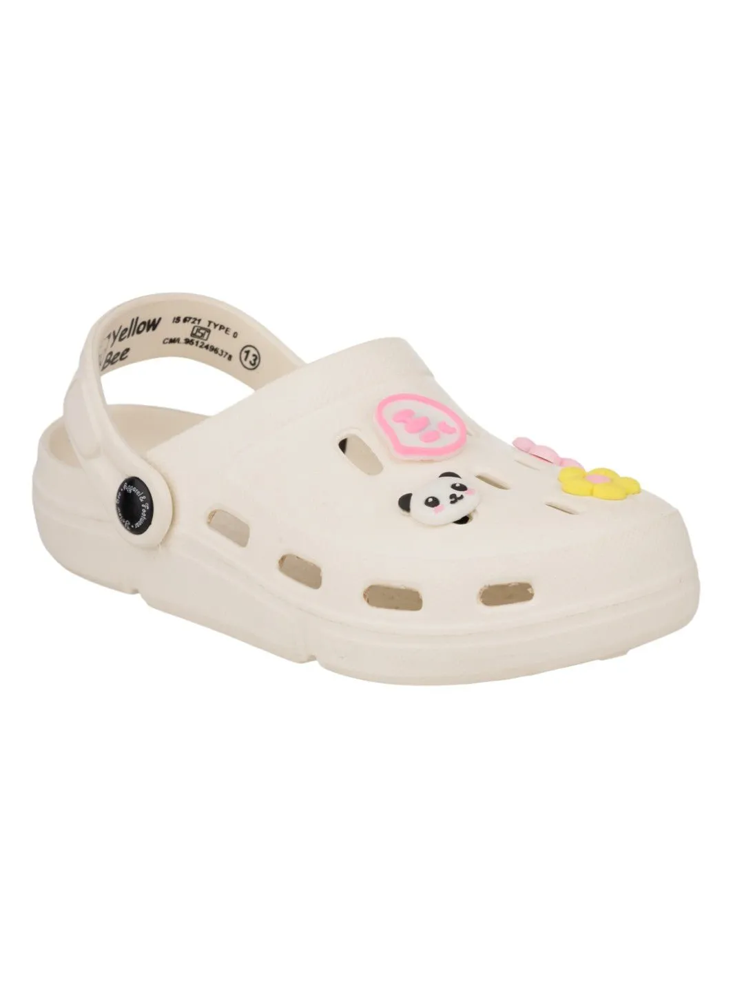 Adorable Clogs with Panda Faces, Hearts, Flowers and Hi Charm for Girls- White