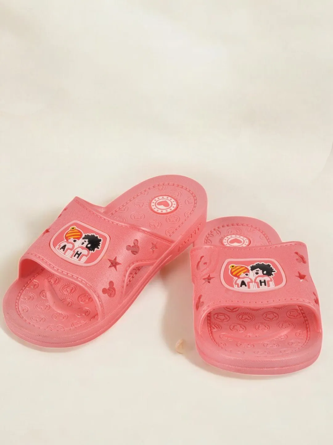 Adorable Peach Slides with Cartoon Design for Girls