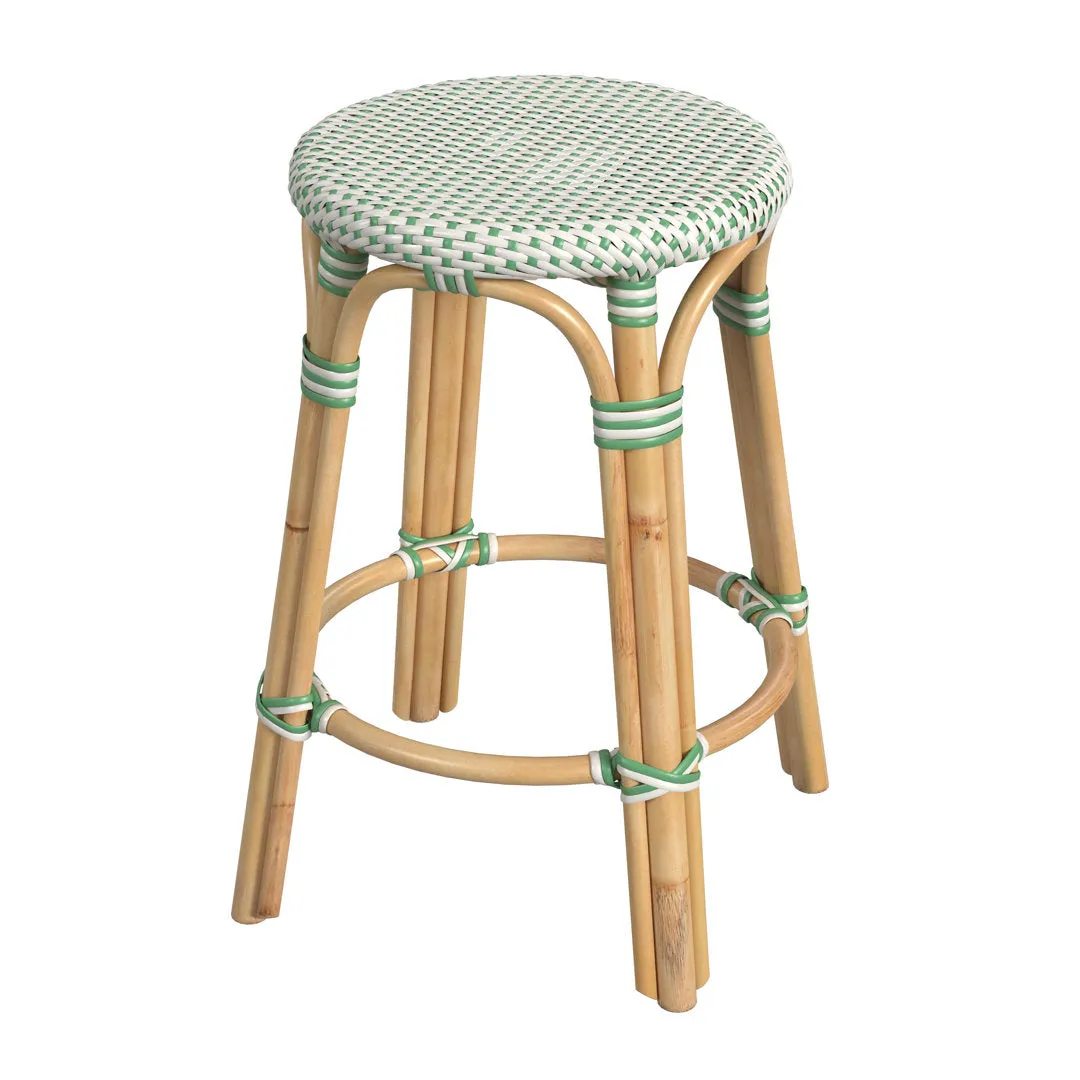Alastair Bar & Counter Stool Birch Lane™ Color: White/Green Dot/Natural Rattan Frame Seat Height: Counter Stool (24" Seat Height)