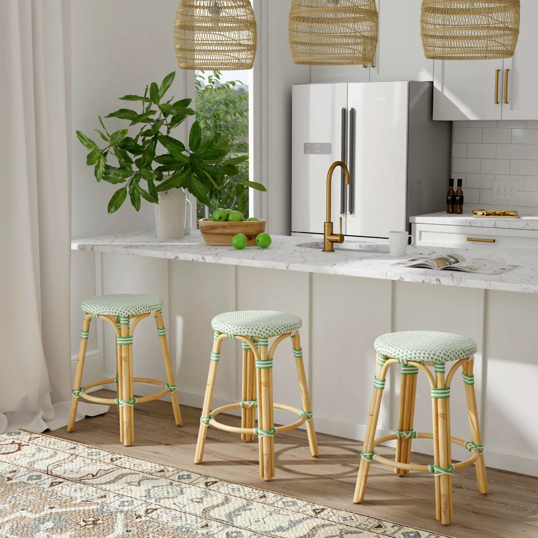 Alastair Bar & Counter Stool Birch Lane™ Color: White/Green Dot/Natural Rattan Frame Seat Height: Counter Stool (24" Seat Height)