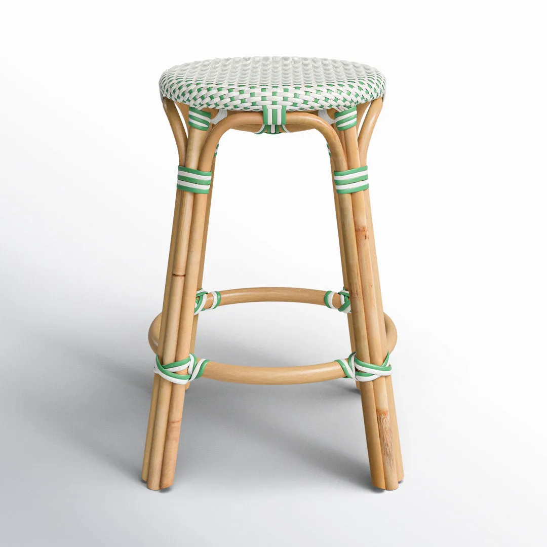 Alastair Bar & Counter Stool Birch Lane™ Color: White/Green Dot/Natural Rattan Frame Seat Height: Counter Stool (24" Seat Height)