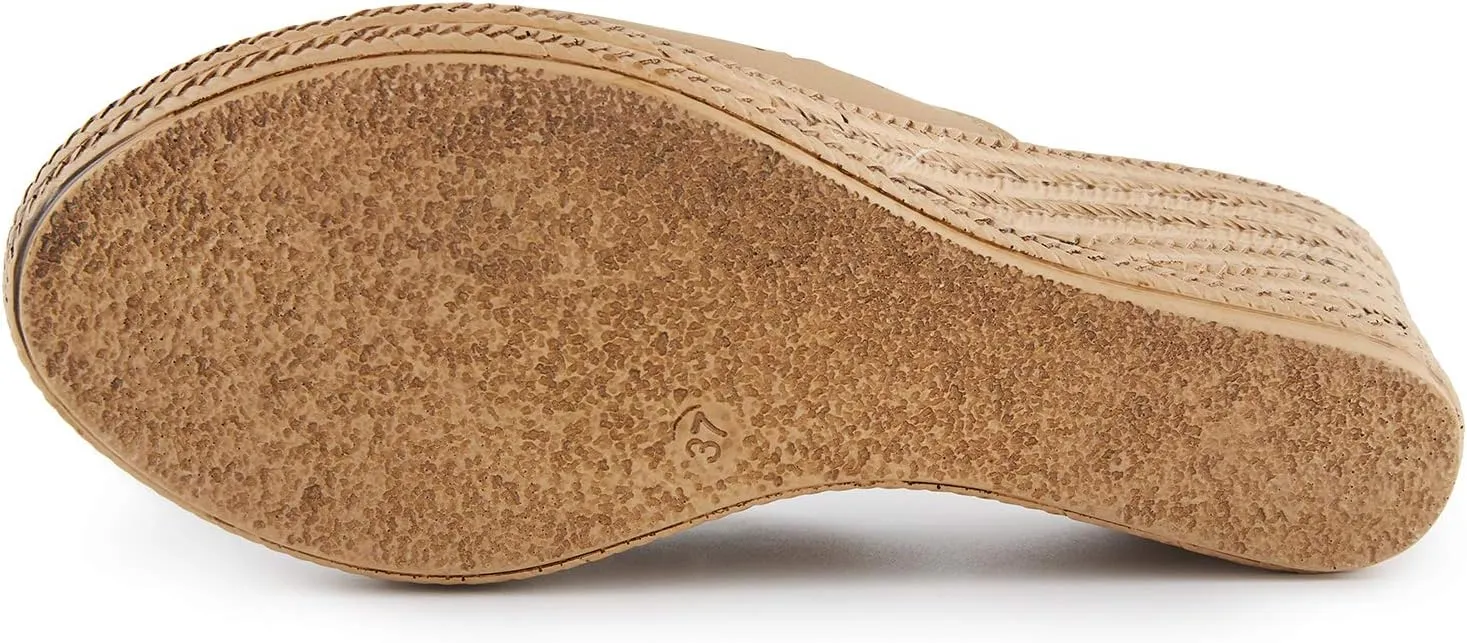 Alexis Leroy Women's Comfort Cut-Out Vamp Open Toe Wedge Slide Sandals