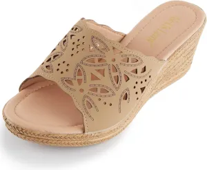 Alexis Leroy Women's Comfort Cut-Out Vamp Open Toe Wedge Slide Sandals