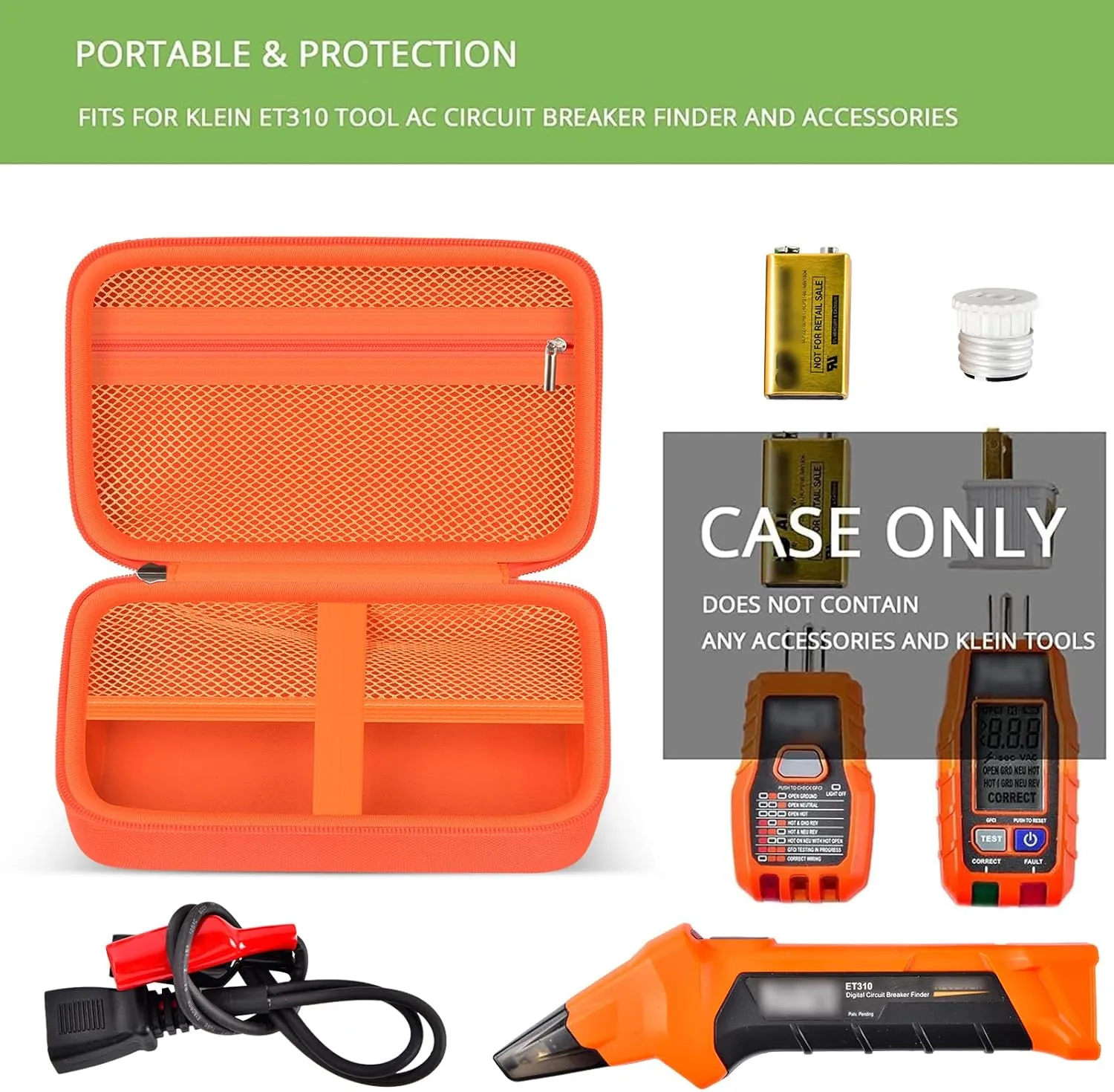 ALKOO Case Compatible with Klein Tools ET310 AC Circuit Breaker Finder and Integrated GFCI Outlet Tester, with Mesh Pocket Inside for Accessories (Orange)