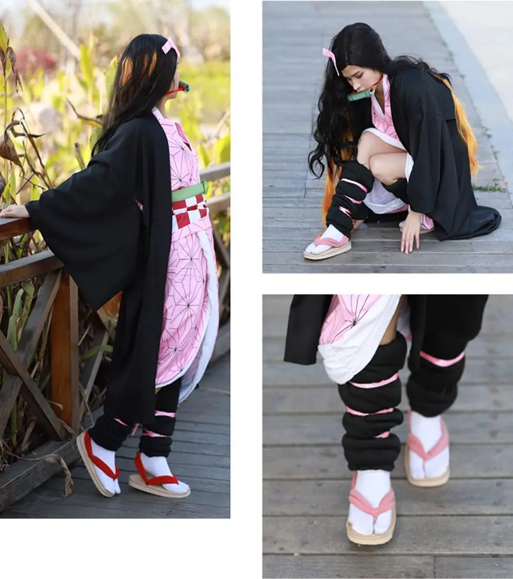 Anime Cosplay Clog Shoes Tanjiro Sandals Japanese Slippers Wooden Shoes with Socks