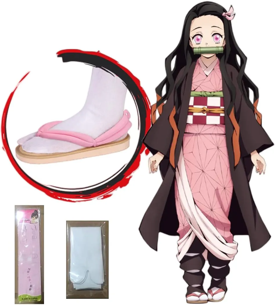 Anime Cosplay Clog Shoes Tanjiro Sandals Japanese Slippers Wooden Shoes with Socks