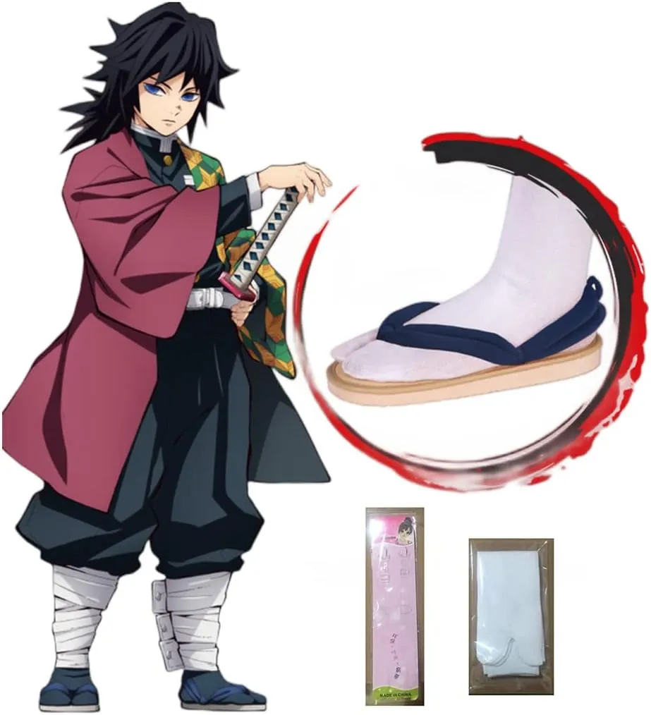 Anime Cosplay Clog Shoes Tanjiro Sandals Japanese Slippers Wooden Shoes with Socks