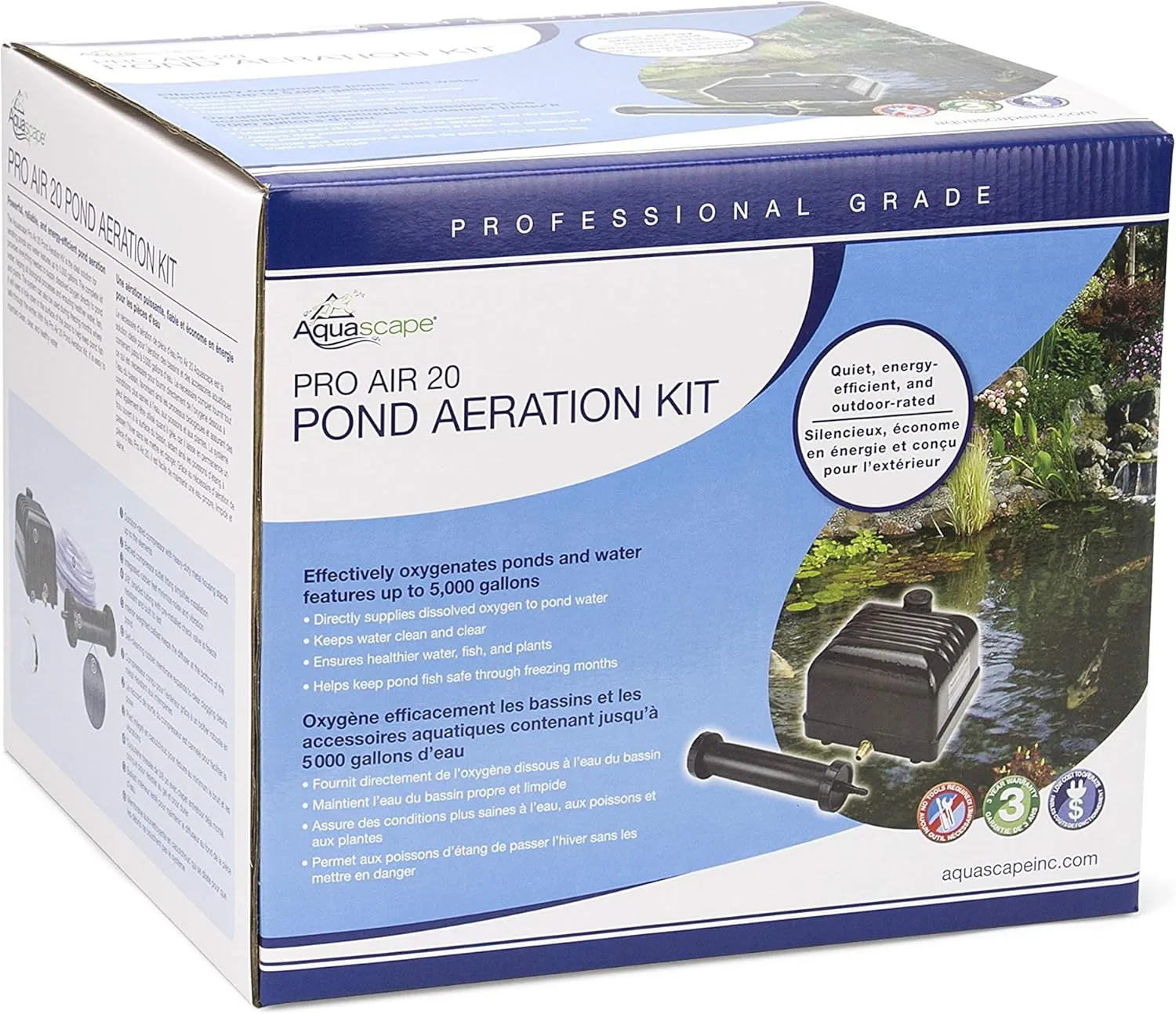Aquascape Pro Air 20 Pond Aerator and Aeration Kit with Tubing and Self-Cleaning Diffuser, Out-door Rated| 61009