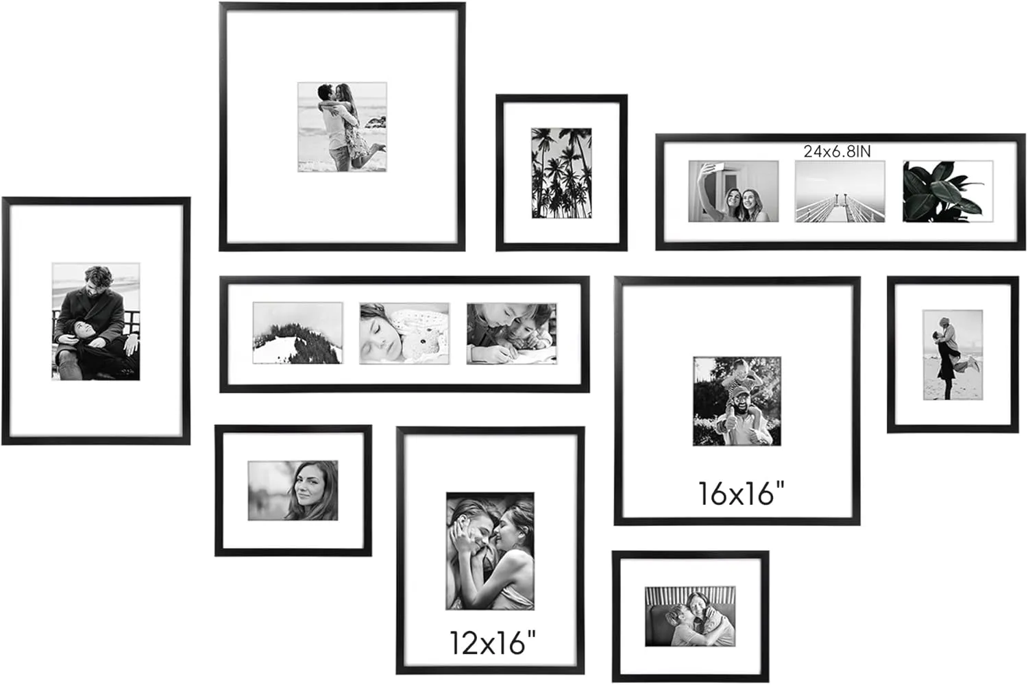 ArtbyHannah Gallery Wall Frame Set, 10 Pack Black & White Family Picture Frames Collage Wall Decor for 14 Pic Hanging, Classic Photo Frames for Living Room & Staircase Decoration Gift (Large Size)