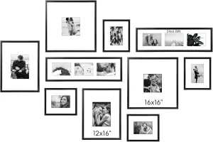 ArtbyHannah Gallery Wall Frame Set, 10 Pack Black & White Family Picture Frames Collage Wall Decor for 14 Pic Hanging, Classic Photo Frames for Living Room & Staircase Decoration Gift (Large Size)