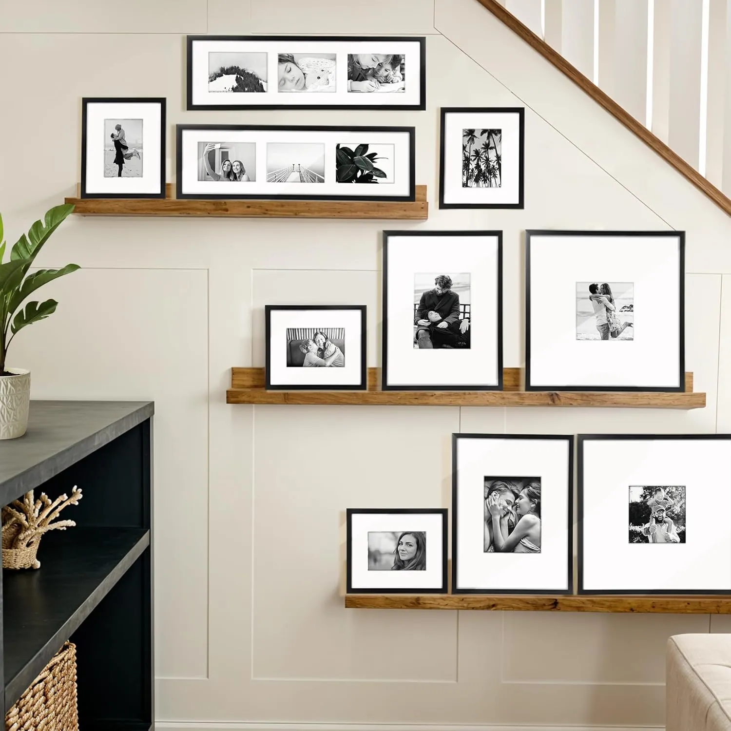 ArtbyHannah Gallery Wall Frame Set, 10 Pack Black & White Family Picture Frames Collage Wall Decor for 14 Pic Hanging, Classic Photo Frames for Living Room & Staircase Decoration Gift (Large Size)