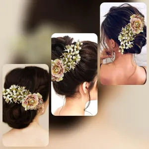 Artificial Peony Flower with Pearl Hair Comb Slide, Hair Juda Bun Accessories, Side Hair Pin for Girls & Women, Peach, 2216
