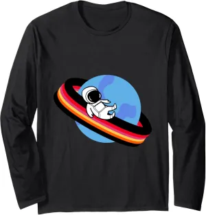 Astronaut Saturn Planet Ringlet Fun Slide Long Sleeve T-Shirt
