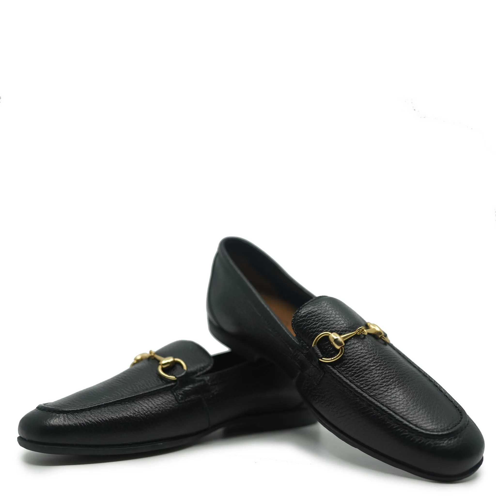 Atlanta Mocassin Black Pebbled Buckle Yacht Loafer