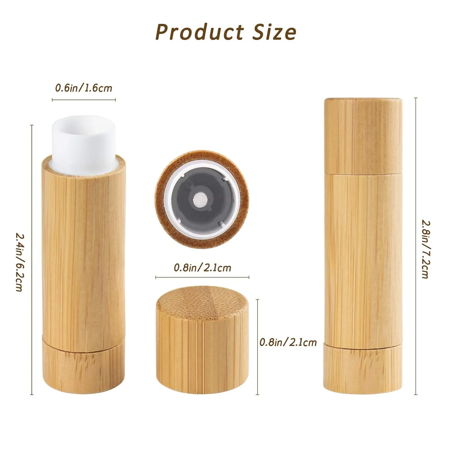 AUHOKY 12Pcs Bamboo Empty Lipstick Tubes, 5.5g Refillable DIY Lip Balm Tube Containers with Clear PP Plastic Inner, Cosmetic Lipstick Lip Gloss Deodorant Case Holder For Women Girls Makeup