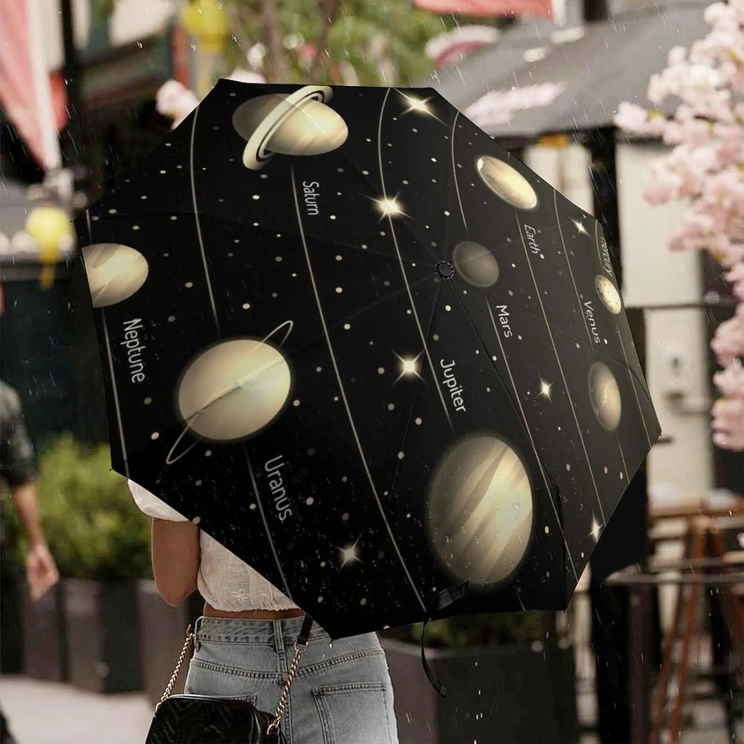 Automatic Travel Sun Parasol 3-Fold 8 Ribs Umbrella, Strong Rain Folding Umbrella UV Protection Outer