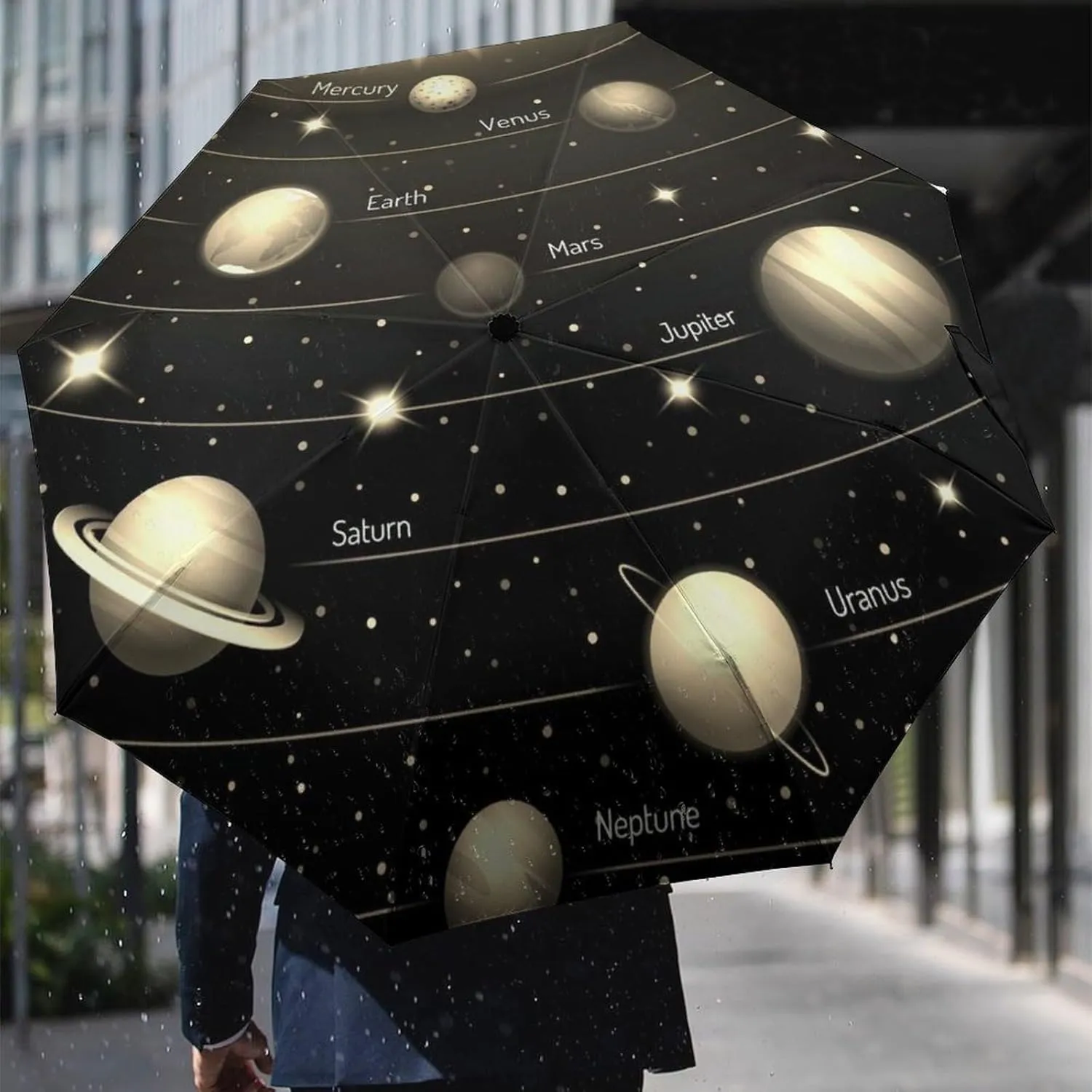 Automatic Travel Sun Parasol 3-Fold 8 Ribs Umbrella, Strong Rain Folding Umbrella UV Protection Outer