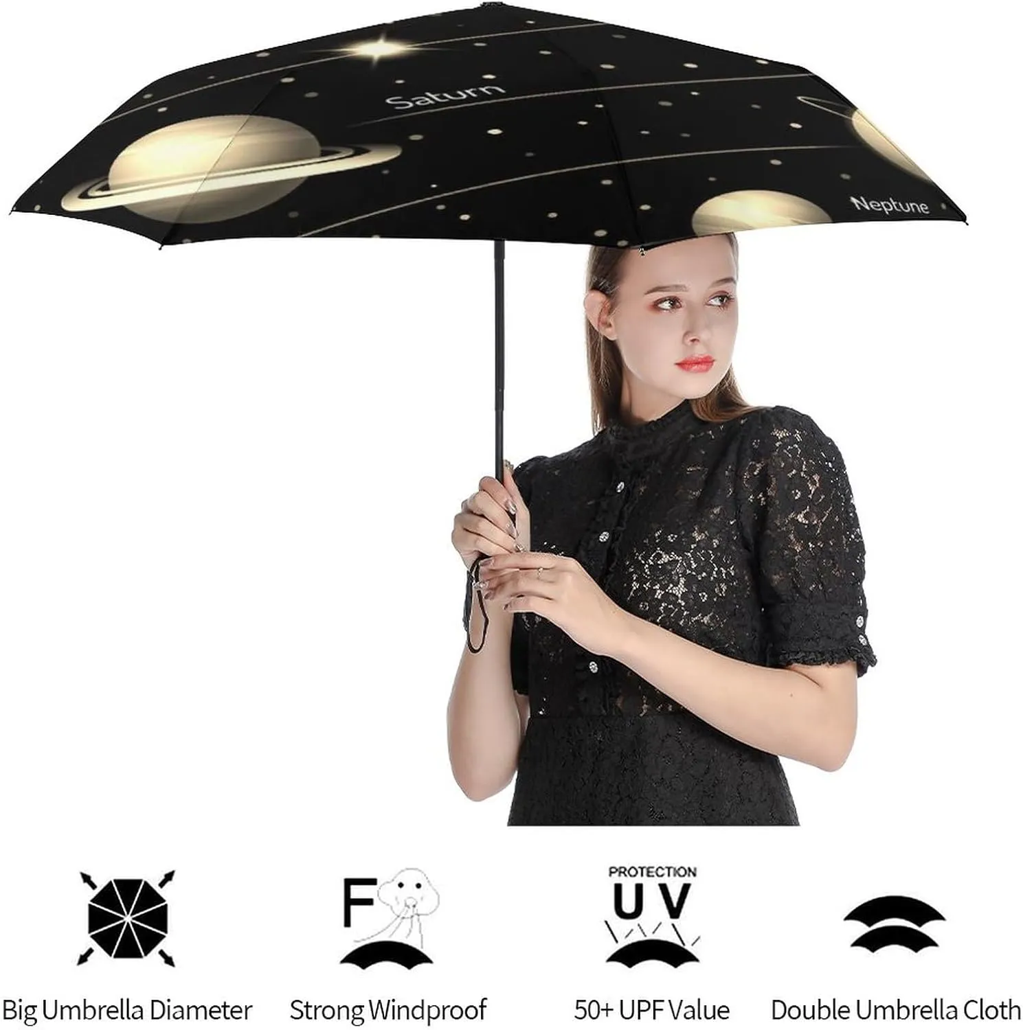 Automatic Travel Sun Parasol 3-Fold 8 Ribs Umbrella, Strong Rain Folding Umbrella UV Protection Outer