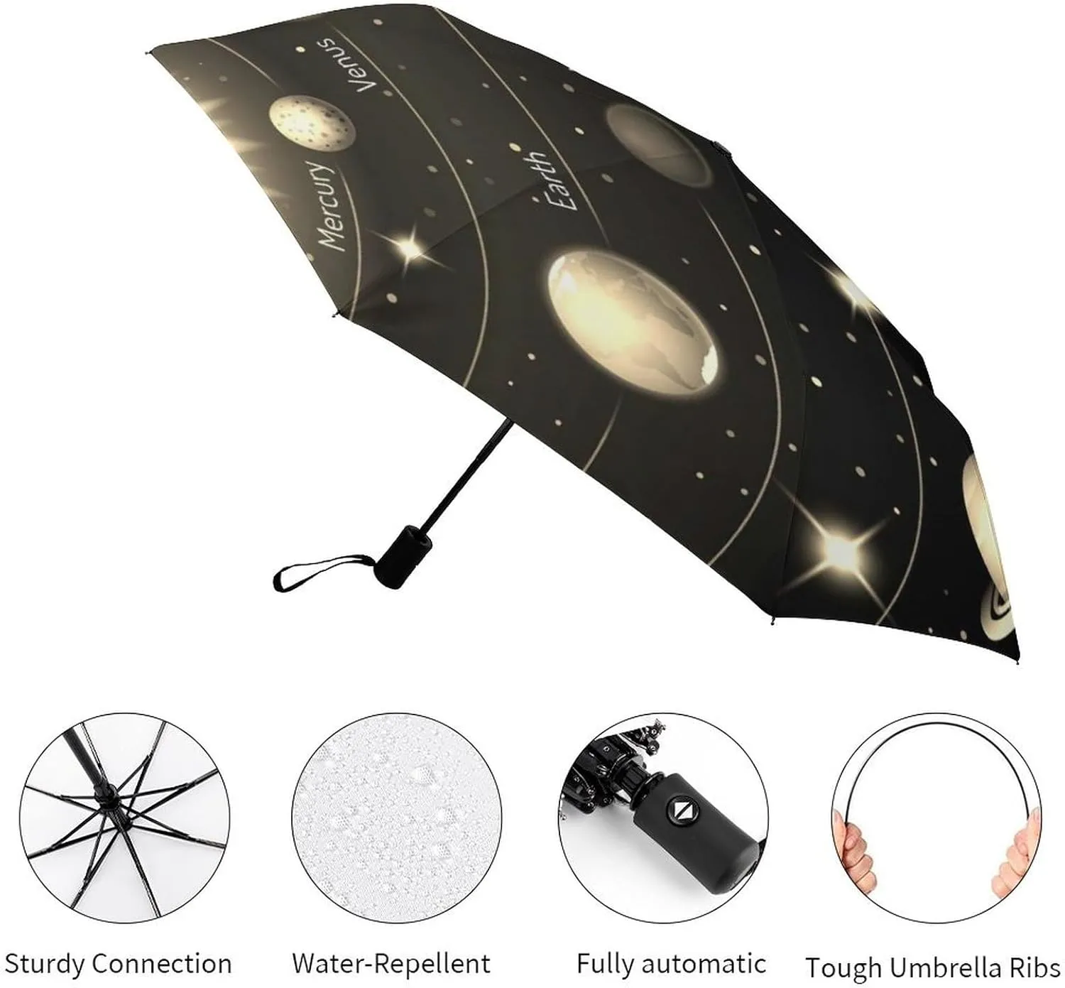 Automatic Travel Sun Parasol 3-Fold 8 Ribs Umbrella, Strong Rain Folding Umbrella UV Protection Outer