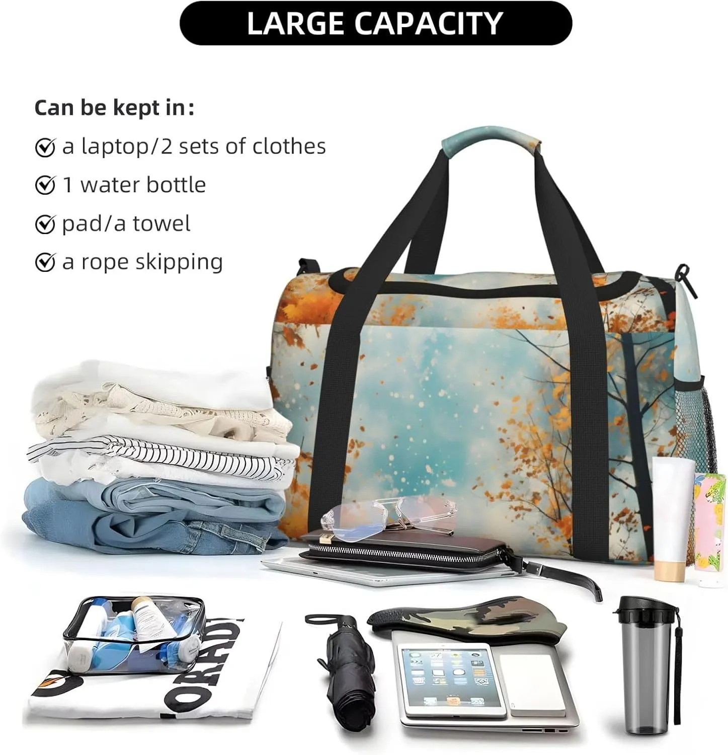 Autumn Forest Tree Travel Duffel Bag with Strap Multi Pockets Sports Bag Handbag Large Shoulder Bag for Gym Weekend Fitness Camping