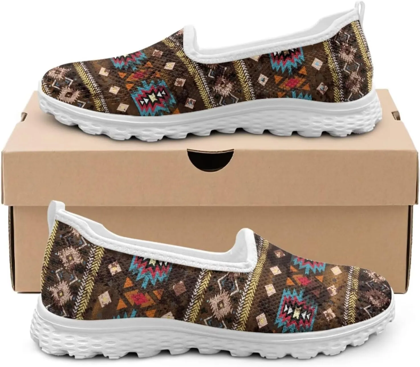 Aztec Tribal Women Casual Sneakers Slip On Walking Shoes Indoor Outdoor Breathable Footwear