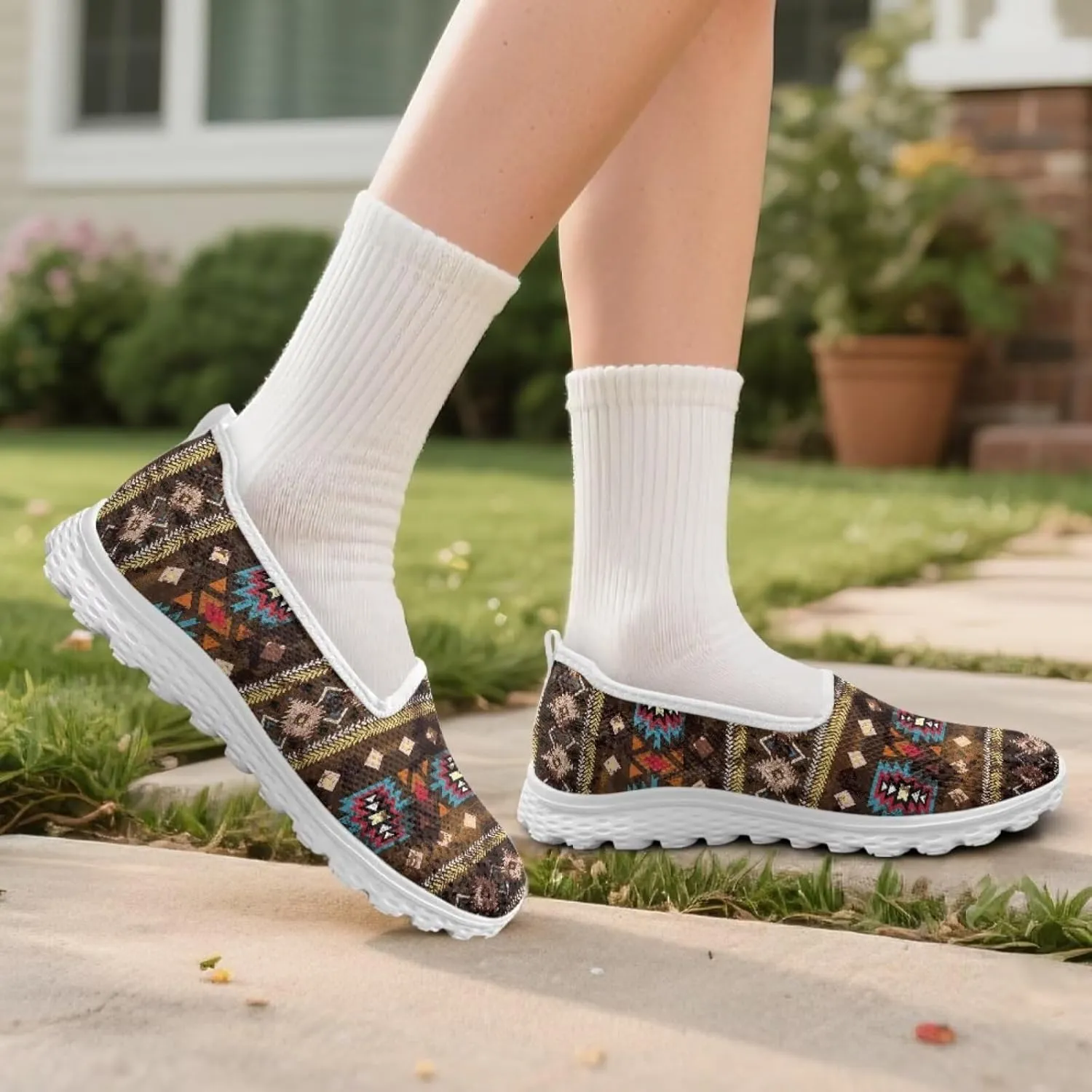 Aztec Tribal Women Casual Sneakers Slip On Walking Shoes Indoor Outdoor Breathable Footwear
