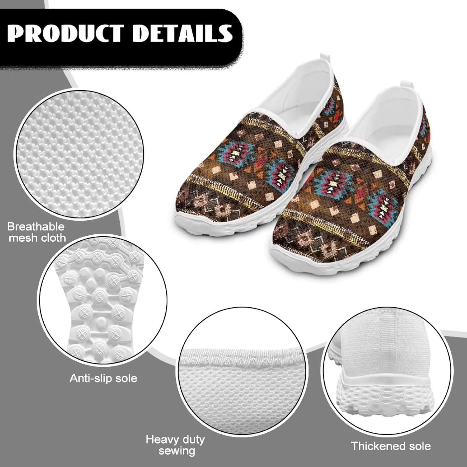 Aztec Tribal Women Casual Sneakers Slip On Walking Shoes Indoor Outdoor Breathable Footwear