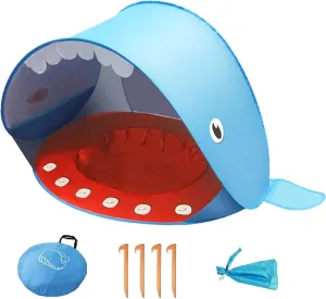 Baby Beach Tent, Pop Up Portable Sun Shade Tent with Pool, Lightweight Waterproof UV Protection Beach Sun Shelter with Storage Bag for Baby Beach, Yard, Picnic, Garden(Whale-Blue)