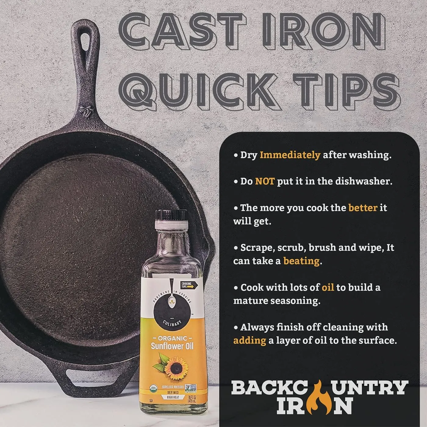 Backcountry Iron 8 Inch Round Medium Pre-Seasoned Cast Iron Skillet