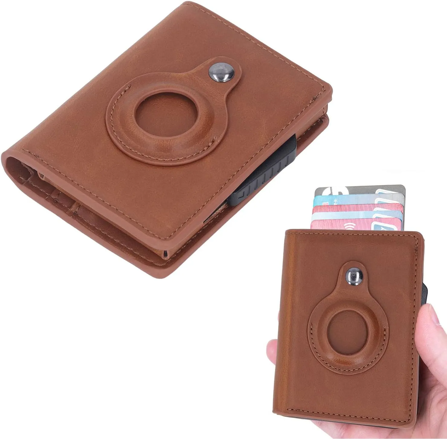BBAUER Multifunctional Card Bag, Radio Frequency Identification Devices Anti Loss Scratch Resistant Lightweight PU Leather Wallet Durable for Travel (Color : Apricot)