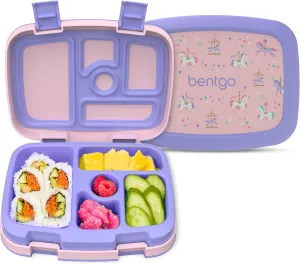 Bentgo Kids Prints Leak-Proof, 5-Compartment Bento-Style Kids Lunch Box - Ideal Portion Sizes for Ages 3-7, Durable, Drop-Proof, Dishwasher Safe, & Made with BPA-Free Materials (Carousel Unicorns)