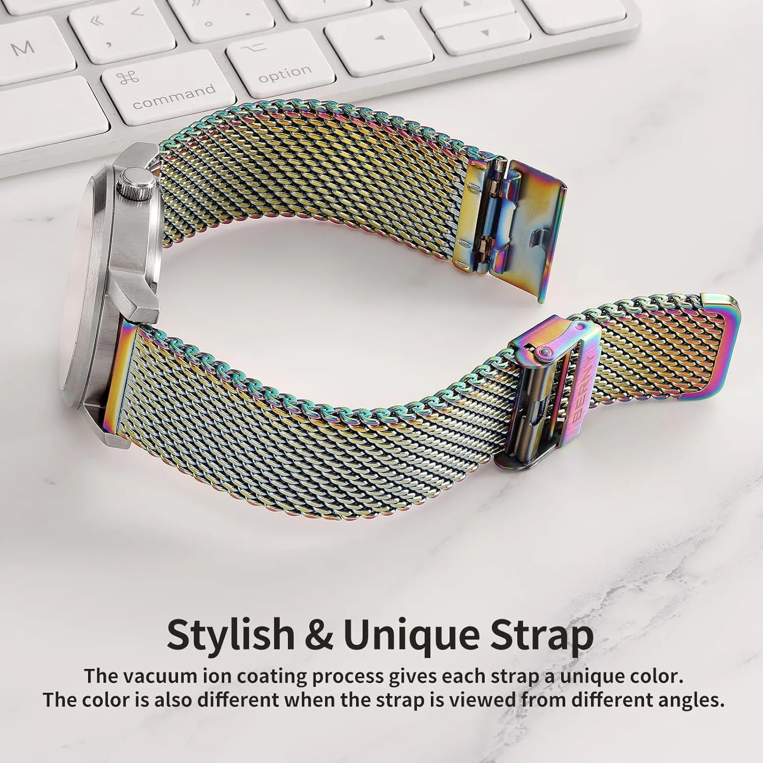 BERNY Stainless Steel Mesh Watch Band for Mens Women Quick Release Adjustable Milanese Watch Straps Thick Heavy Duty Metal Bracelet with Safty Clasp Black Silver 18mm 20mm 22mm 24mm