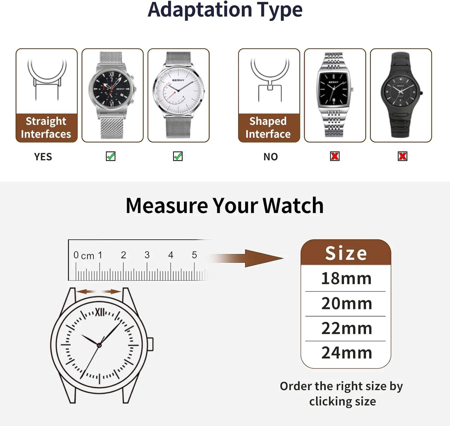 BERNY Stainless Steel Mesh Watch Band for Mens Women Quick Release Adjustable Milanese Watch Straps Thick Heavy Duty Metal Bracelet with Safty Clasp Black Silver 18mm 20mm 22mm 24mm