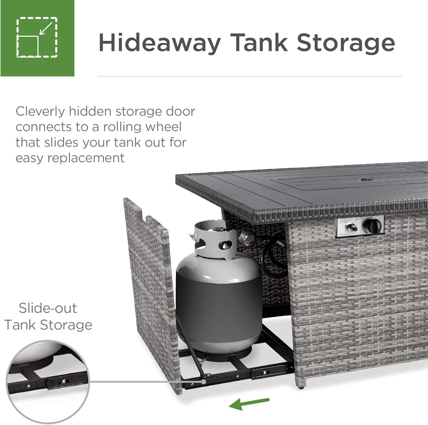 Best Choice Products 52in 50,000 BTU Outdoor Wicker Patio Propane Gas Fire Pit Table w/Aluminum Tabletop, Glass Wind Guard, Clear Glass Rocks, Cover, Slide Out Tank Holder, and Lid - Gray
