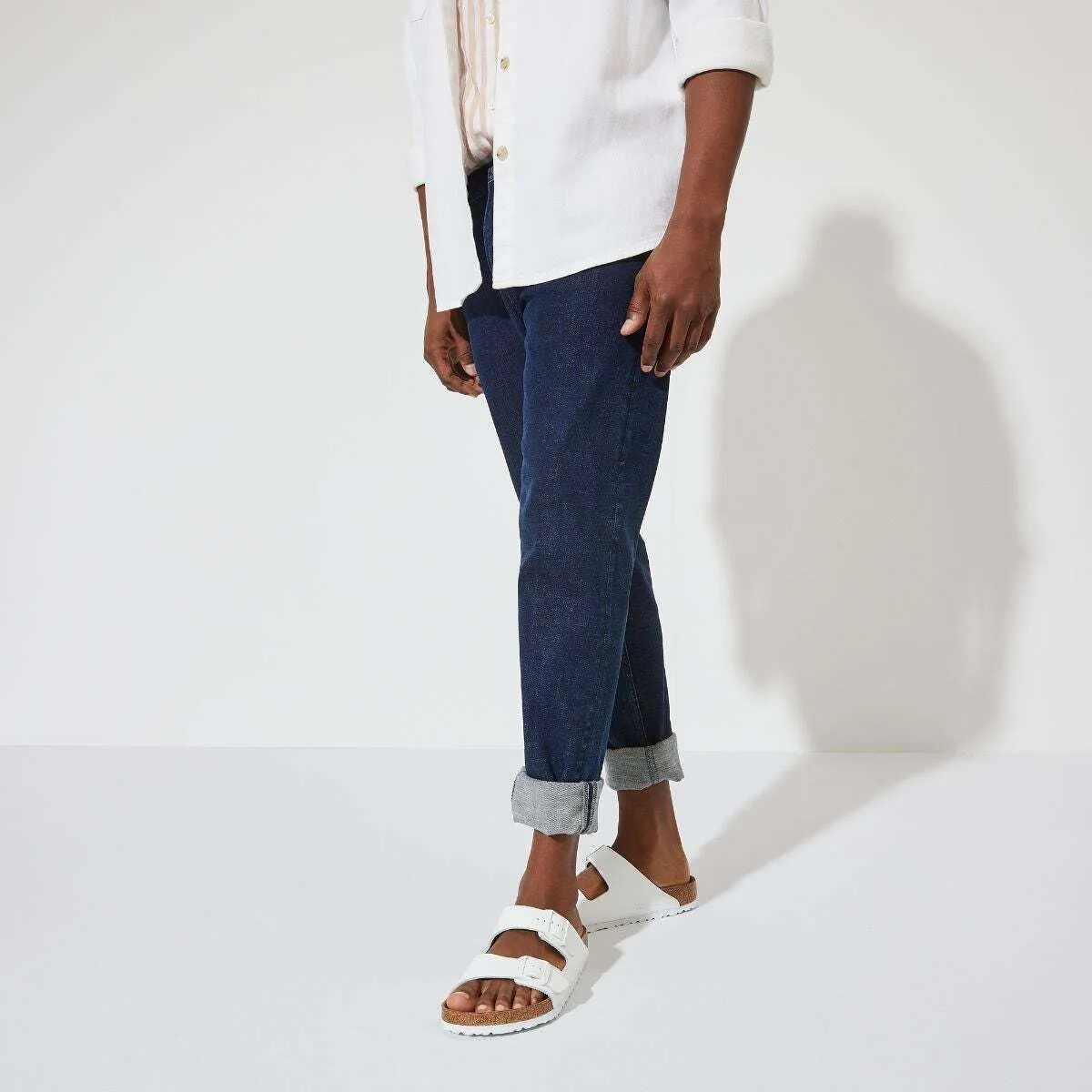 Birkenstock Arizona Natural Leather White Slide Narrow