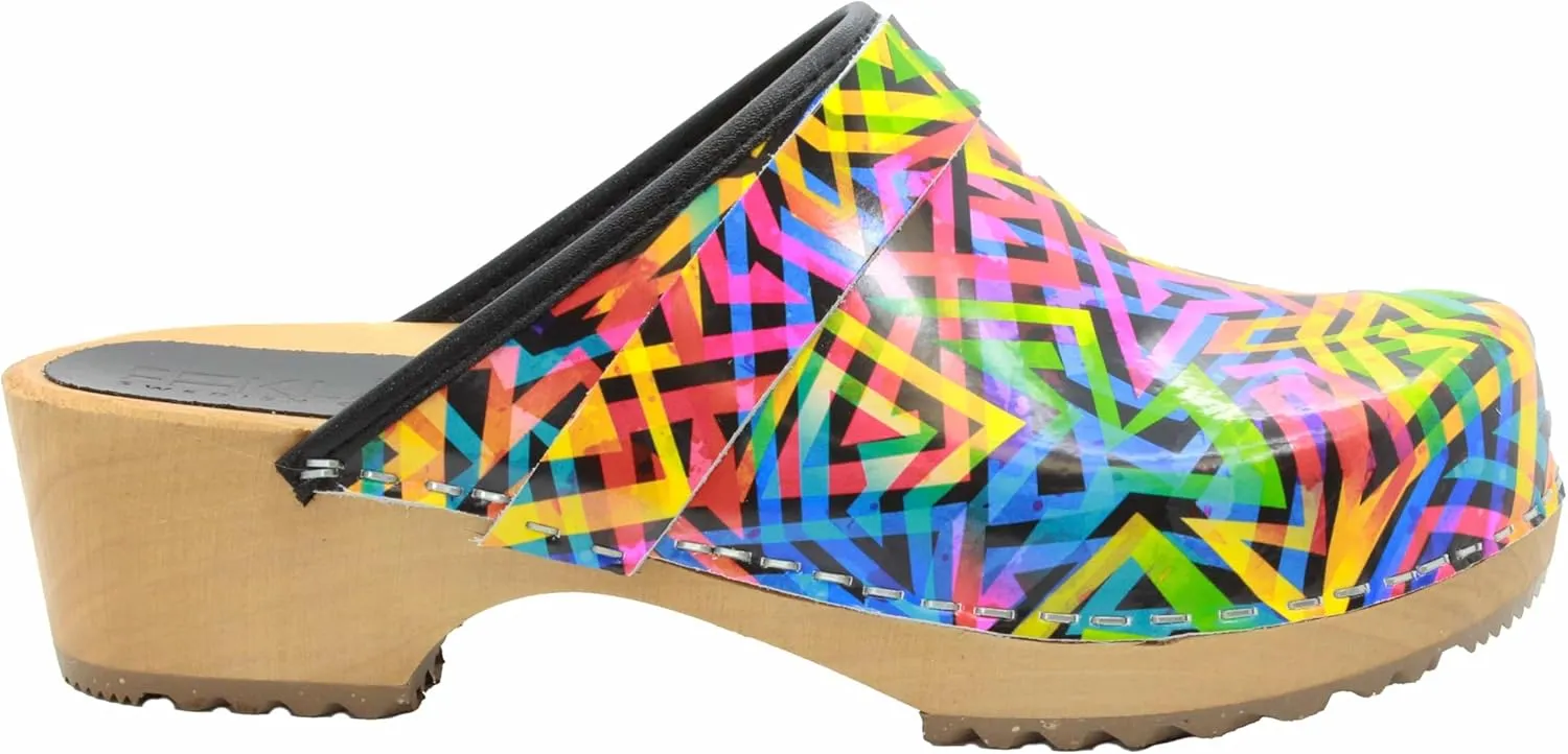Bjork Maja Wood Open Back Leather Clogs