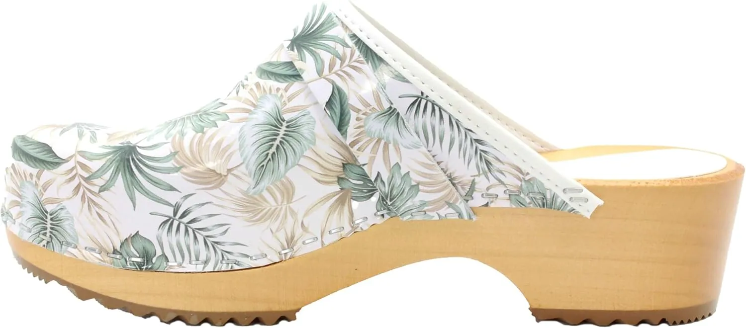 Bjork Maja Wood Open Back Leather Clogs